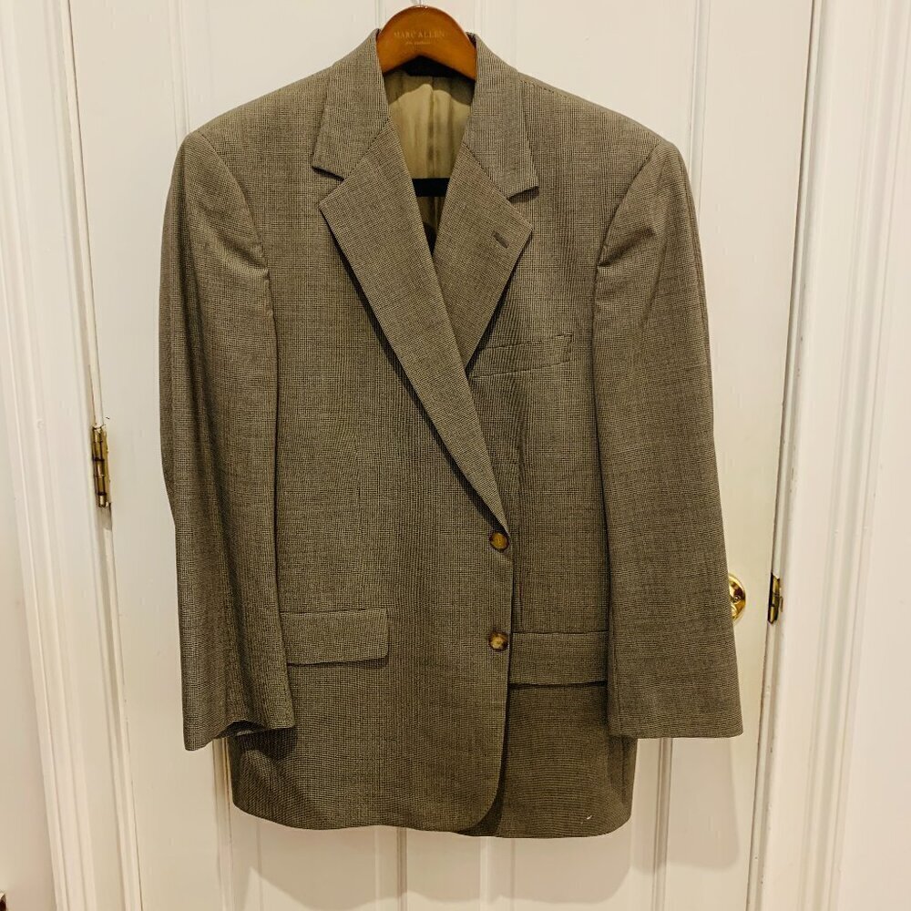 Brooks Brothers Mens Tan Classic Houndstooth Wool 2 Piece Suit 43R Jacket